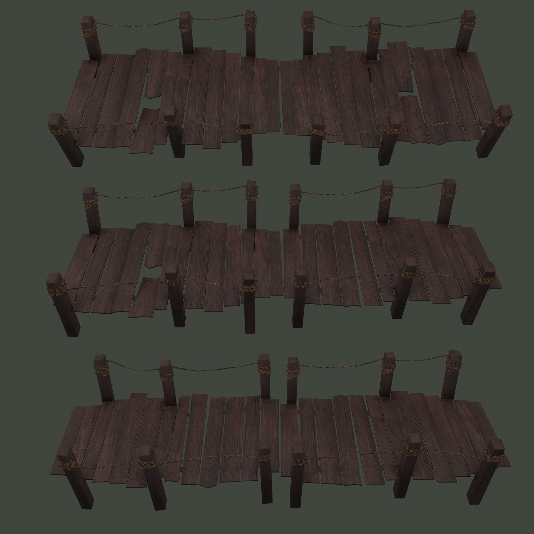 Wooden Straight Modular Dock 2 Piece Set Low-poly 3D model_2