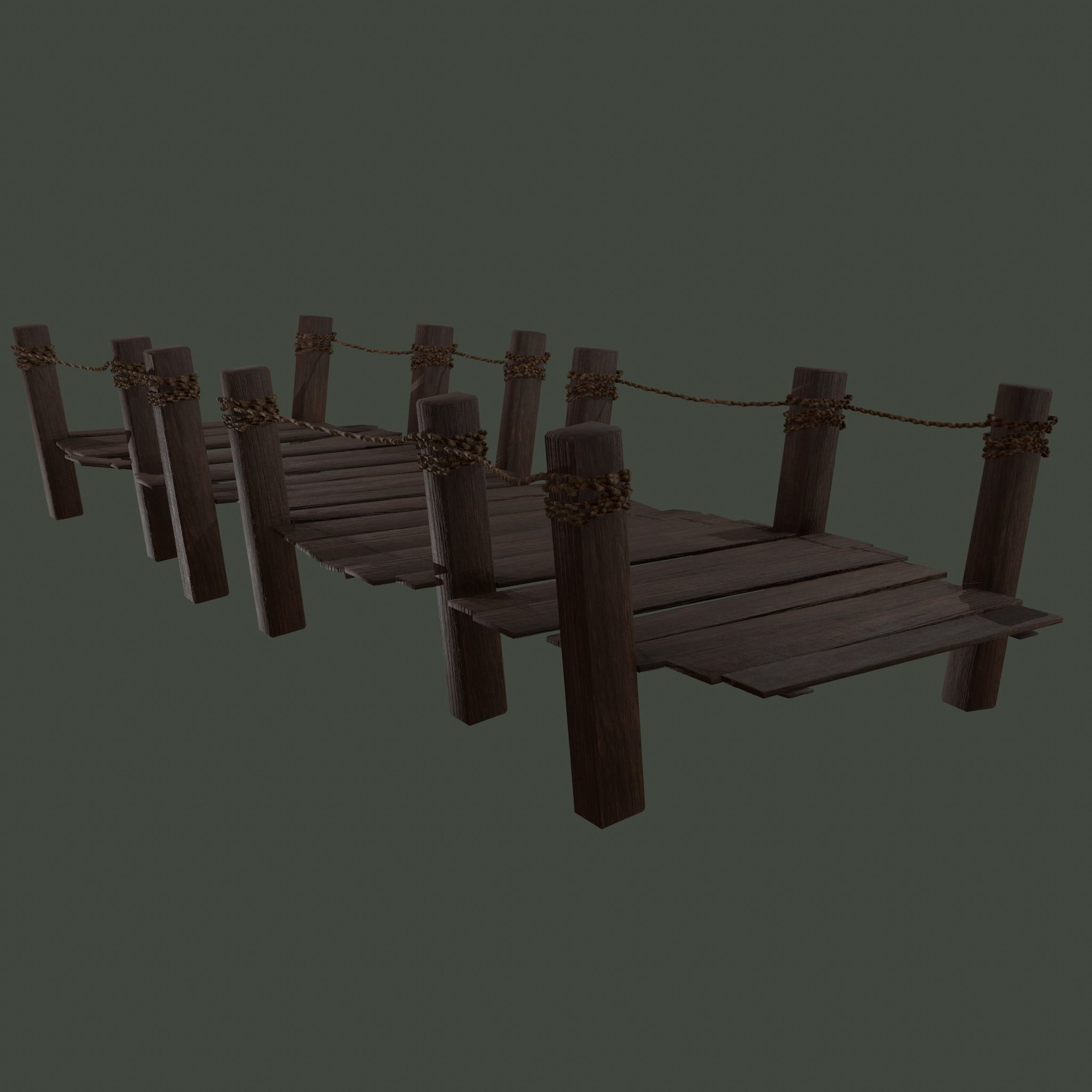 Wooden Straight Modular Dock 2 Piece Set Low-poly 3D model_16