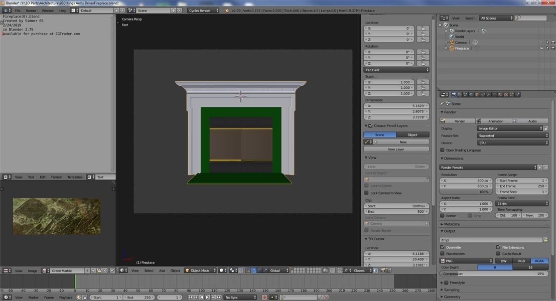 Fireplace mantle with marble Low-poly 3D model_7
