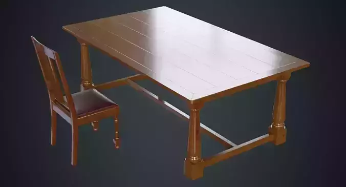 Table And Chair 1A Low-poly 3D model