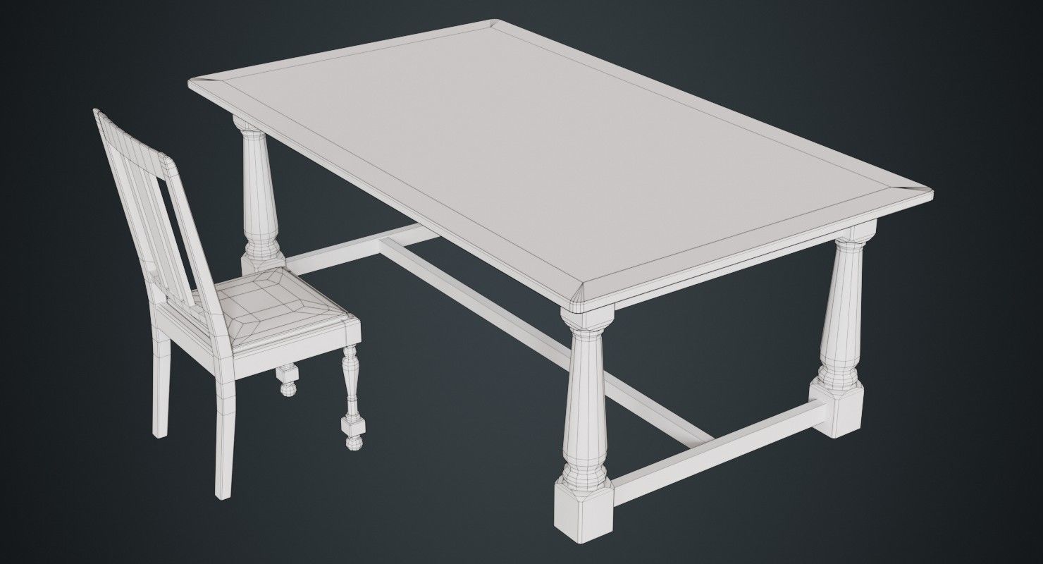 Table And Chair 1B Low-poly 3D model_5