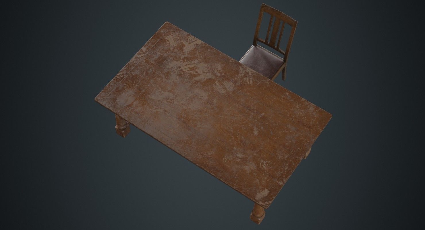 Table And Chair 1B Low-poly 3D model_2
