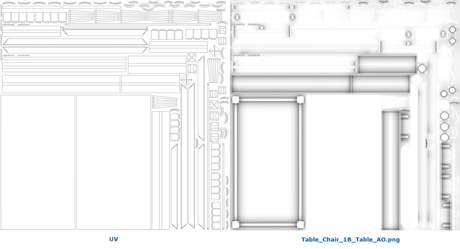 Table And Chair 1B Low-poly 3D model_9