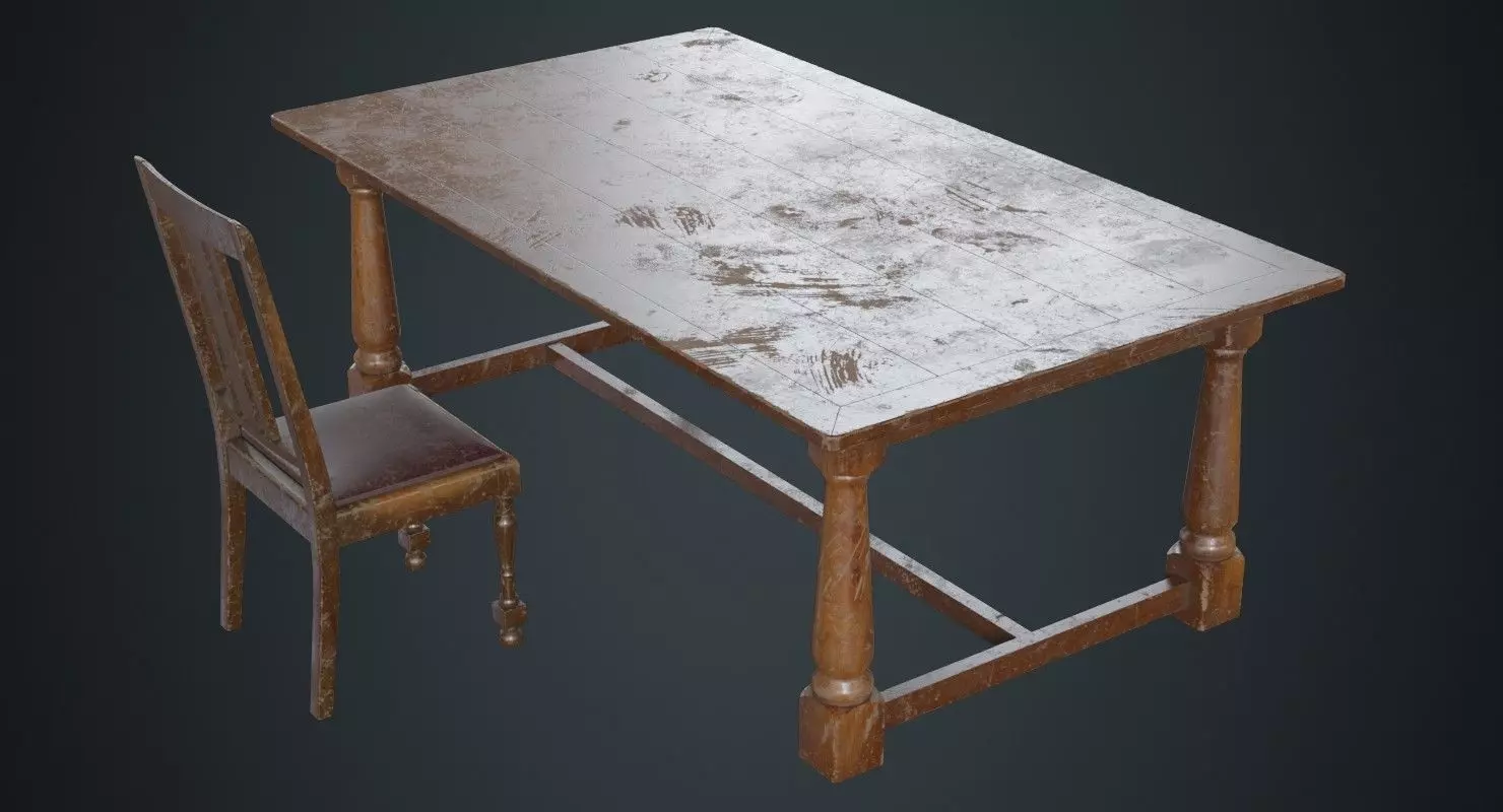 Table And Chair 1B Low-poly 3D model_0