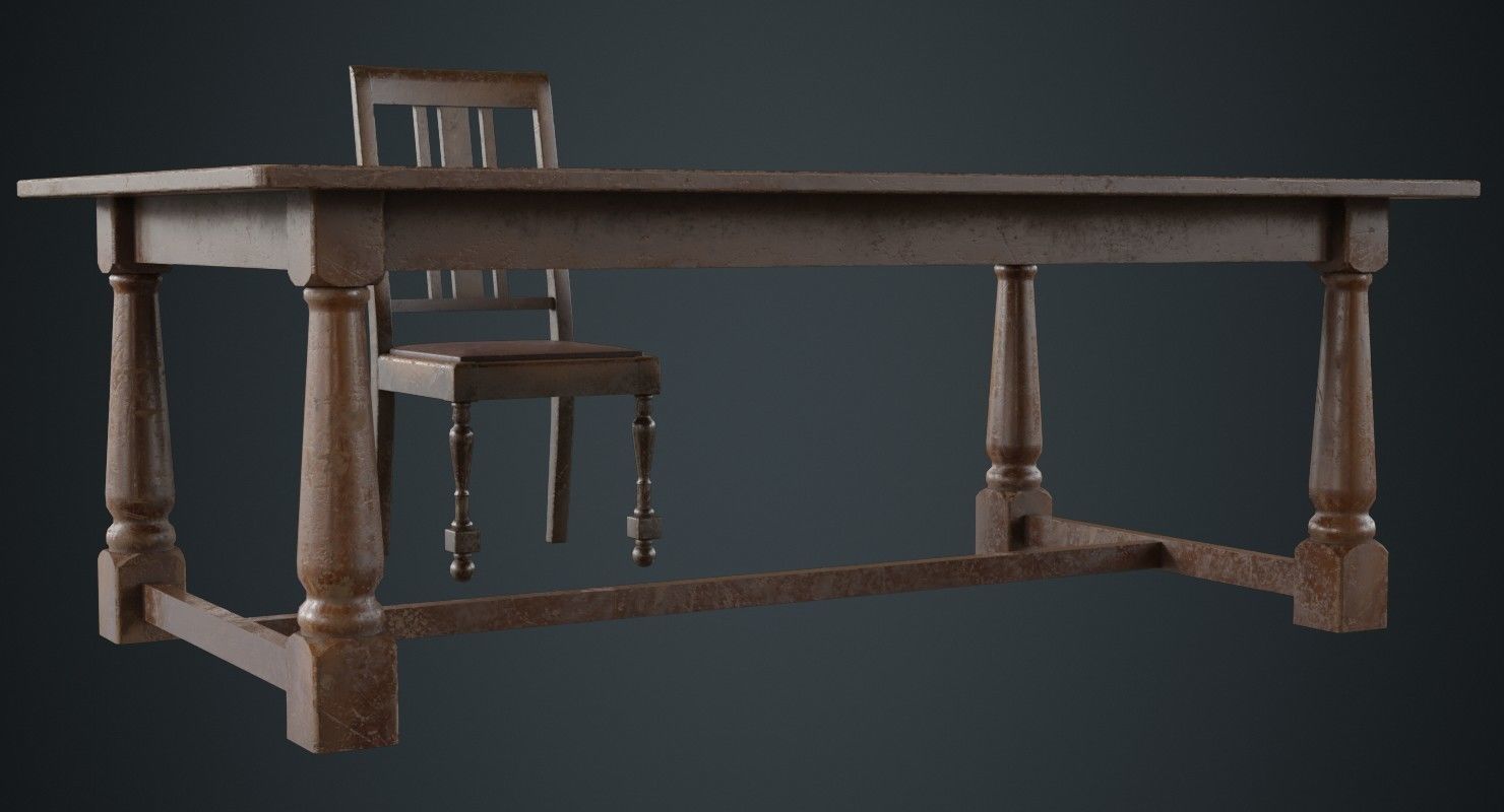 Table And Chair 1B Low-poly 3D model_3