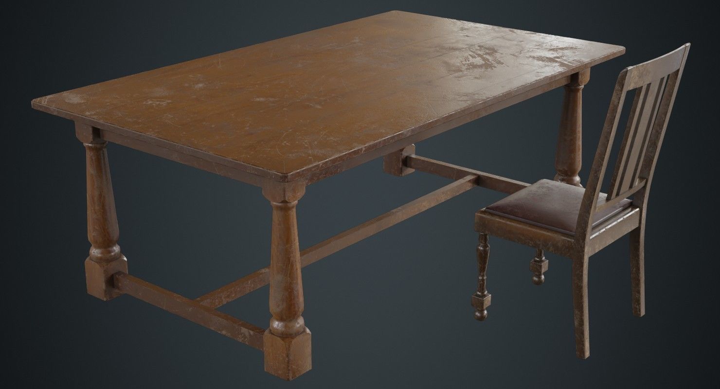 Table And Chair 1B Low-poly 3D model_1