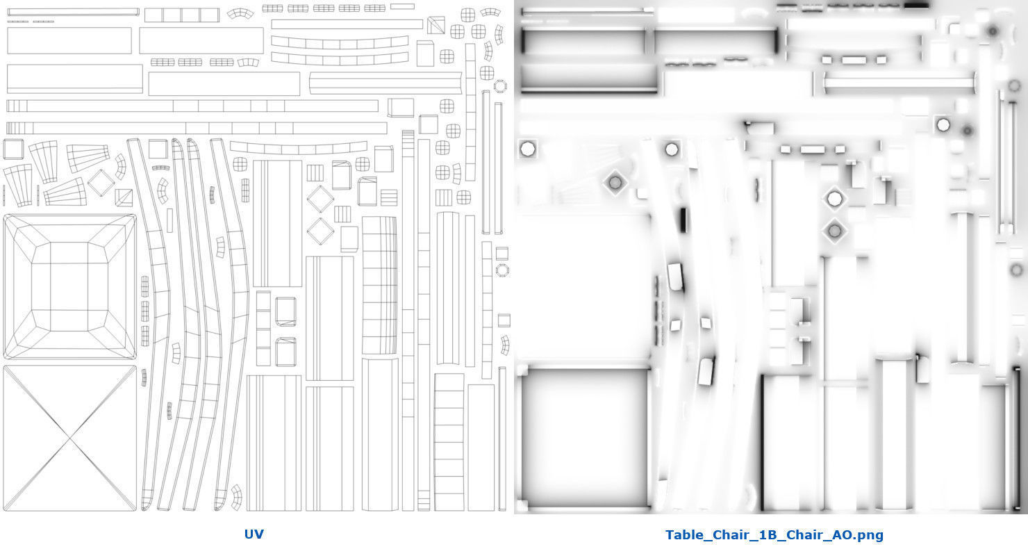 Table And Chair 1B Low-poly 3D model_6