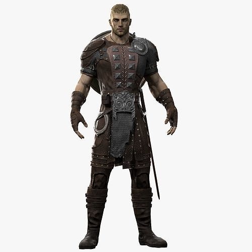 Warrior man in armor Low-poly 3D model