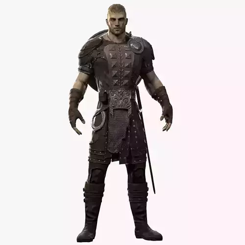 Warrior man in armor Low-poly 3D model