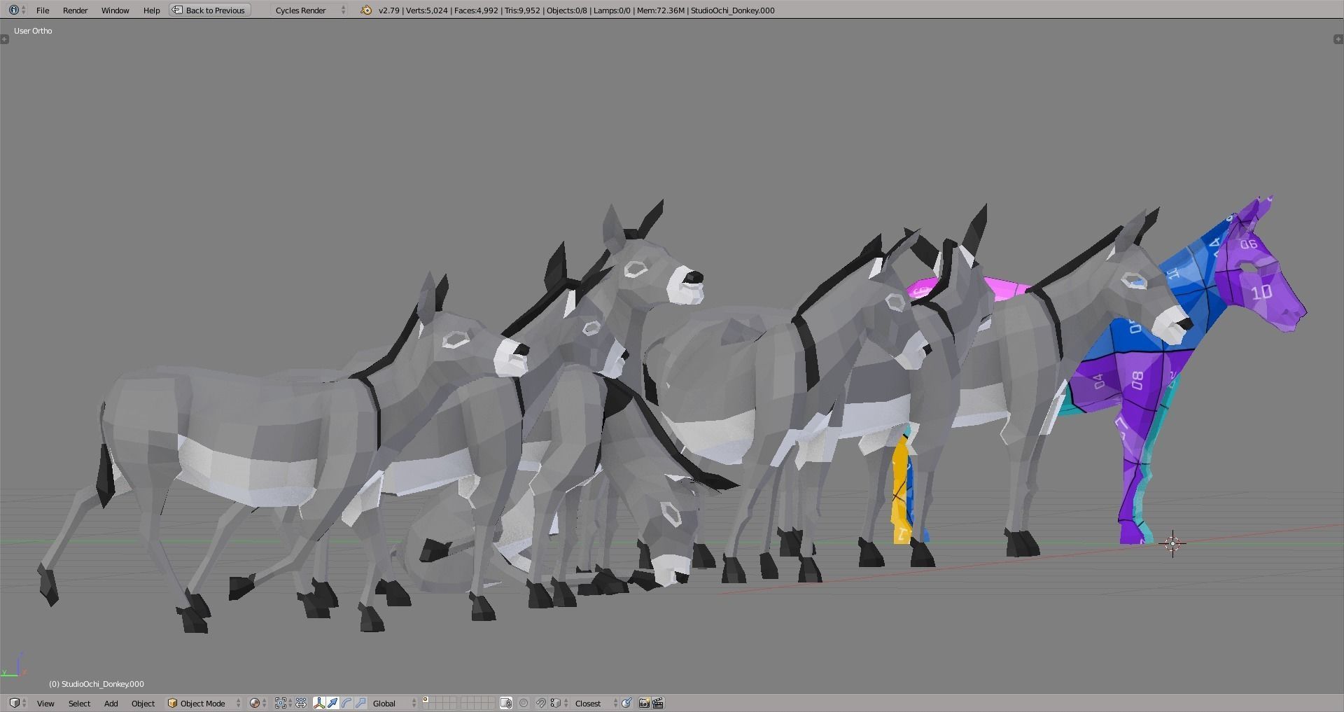 Donkey in low polygons Low-poly 3D model_6