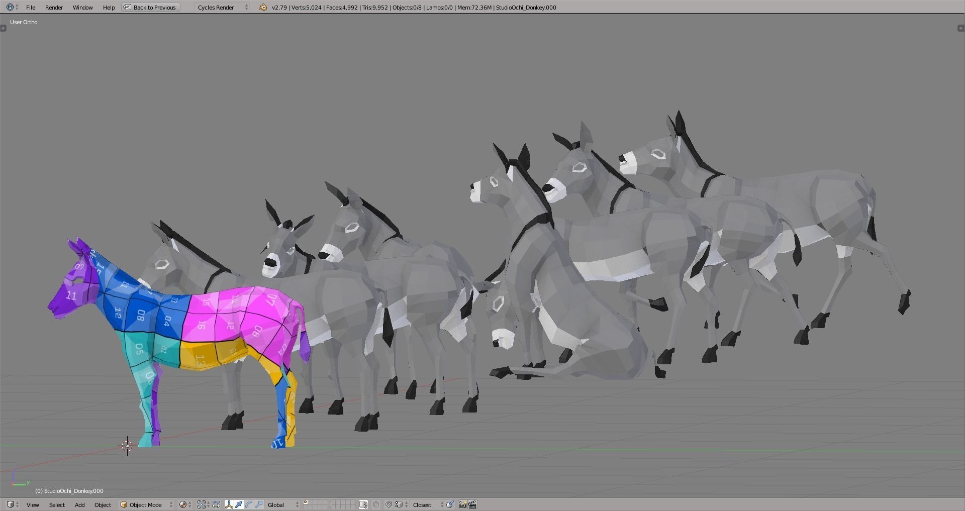 Donkey in low polygons Low-poly 3D model_5