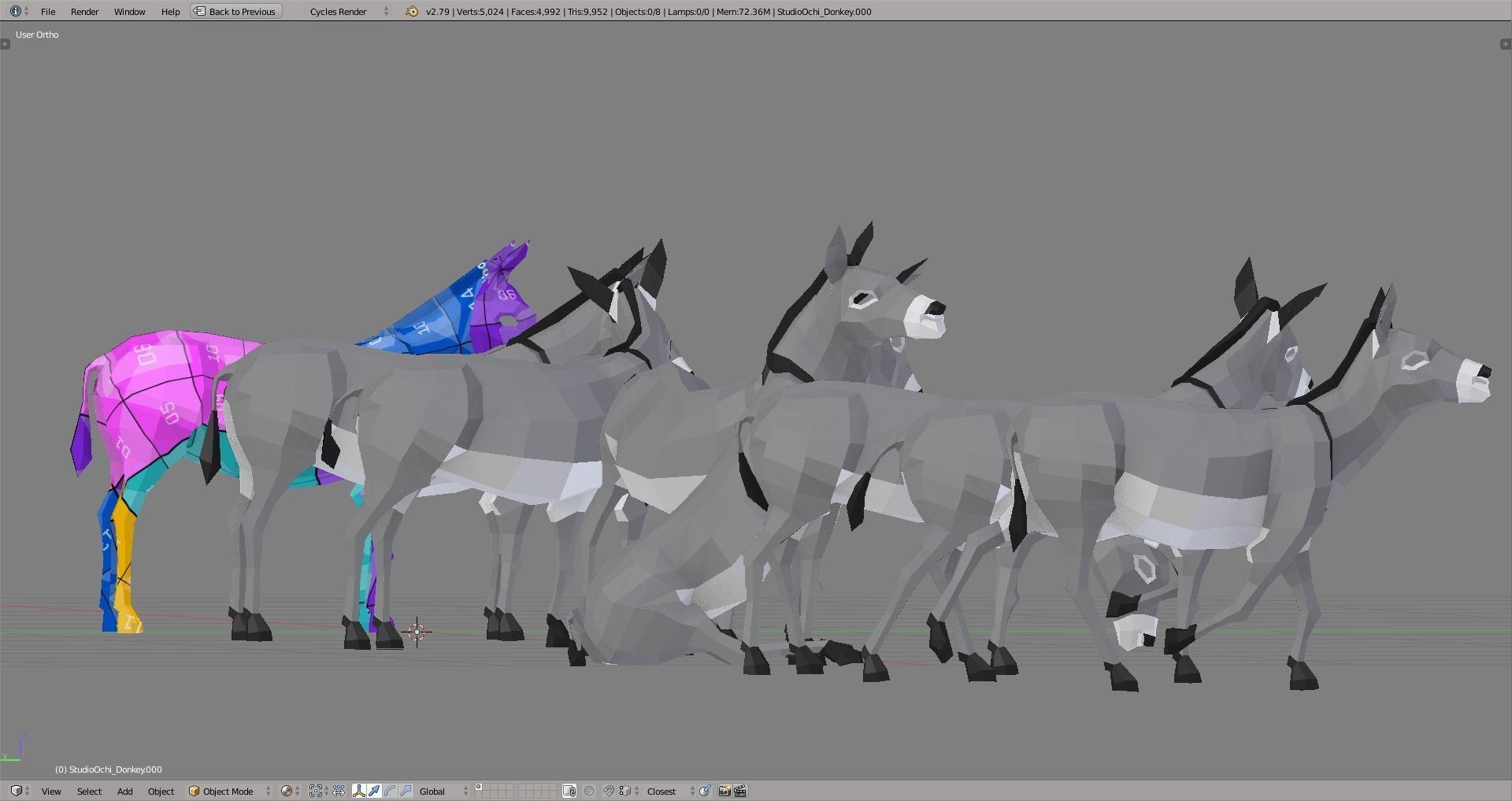Donkey in low polygons Low-poly 3D model_3