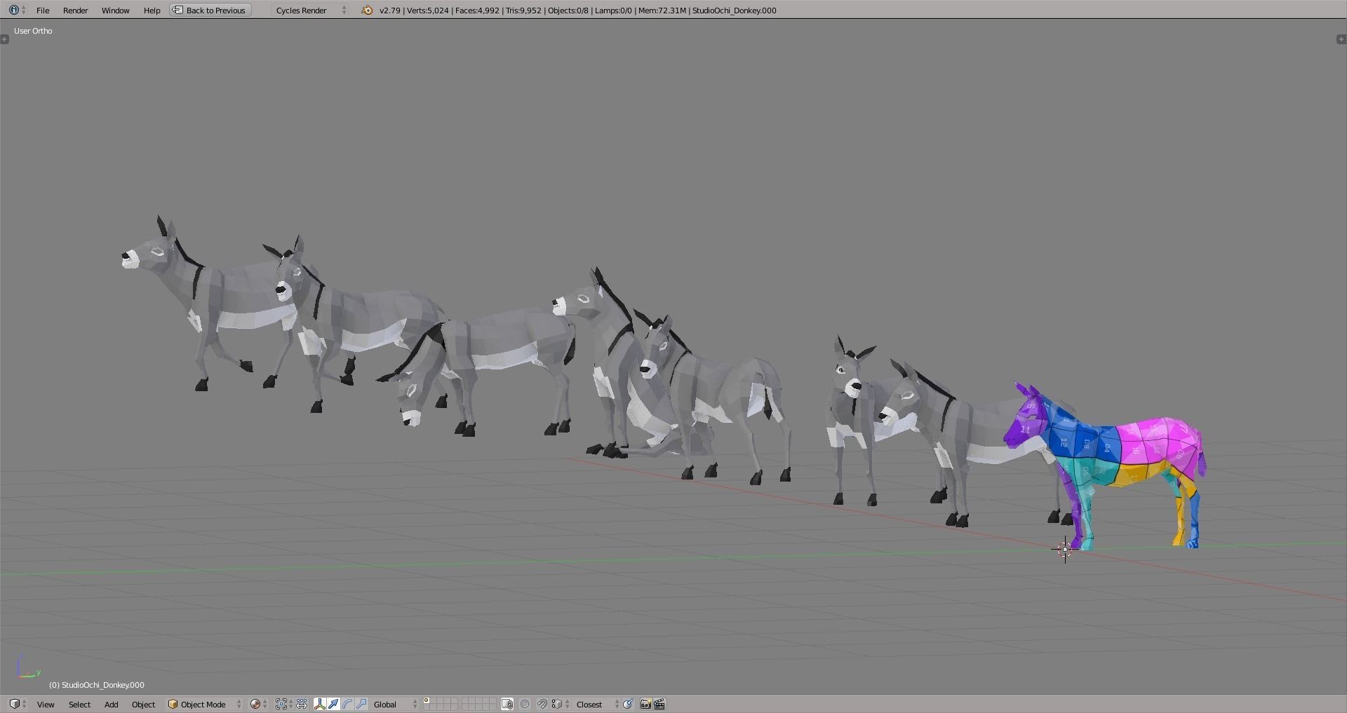 Donkey in low polygons Low-poly 3D model_4