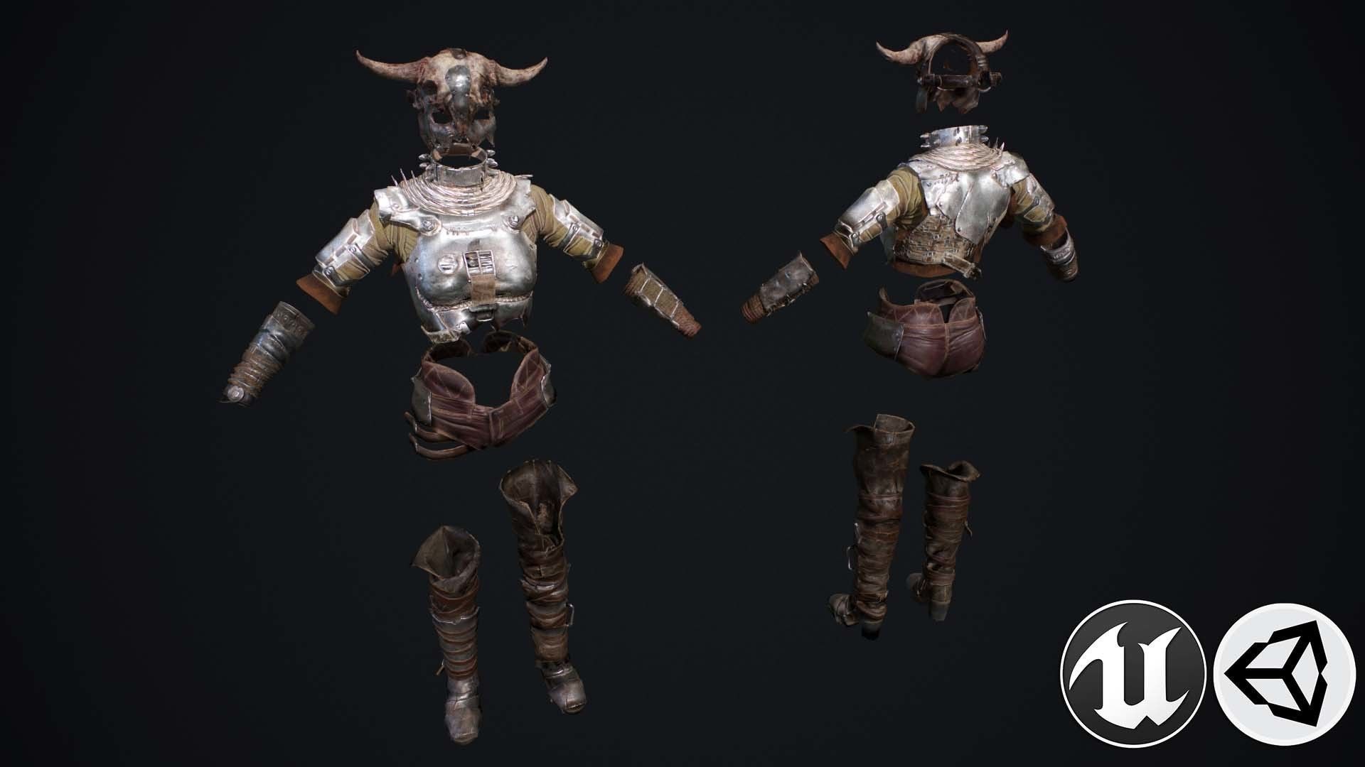 Female set 2 armor Low-poly 3D model_1