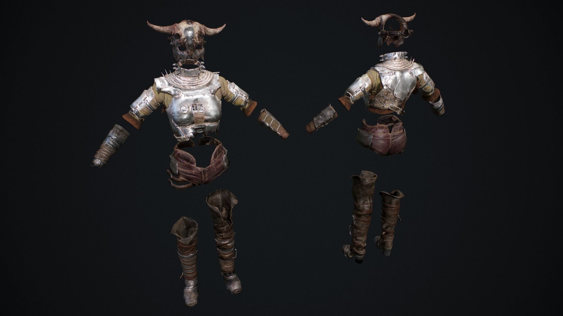 Female set 2 armor Low-poly 3D model_3
