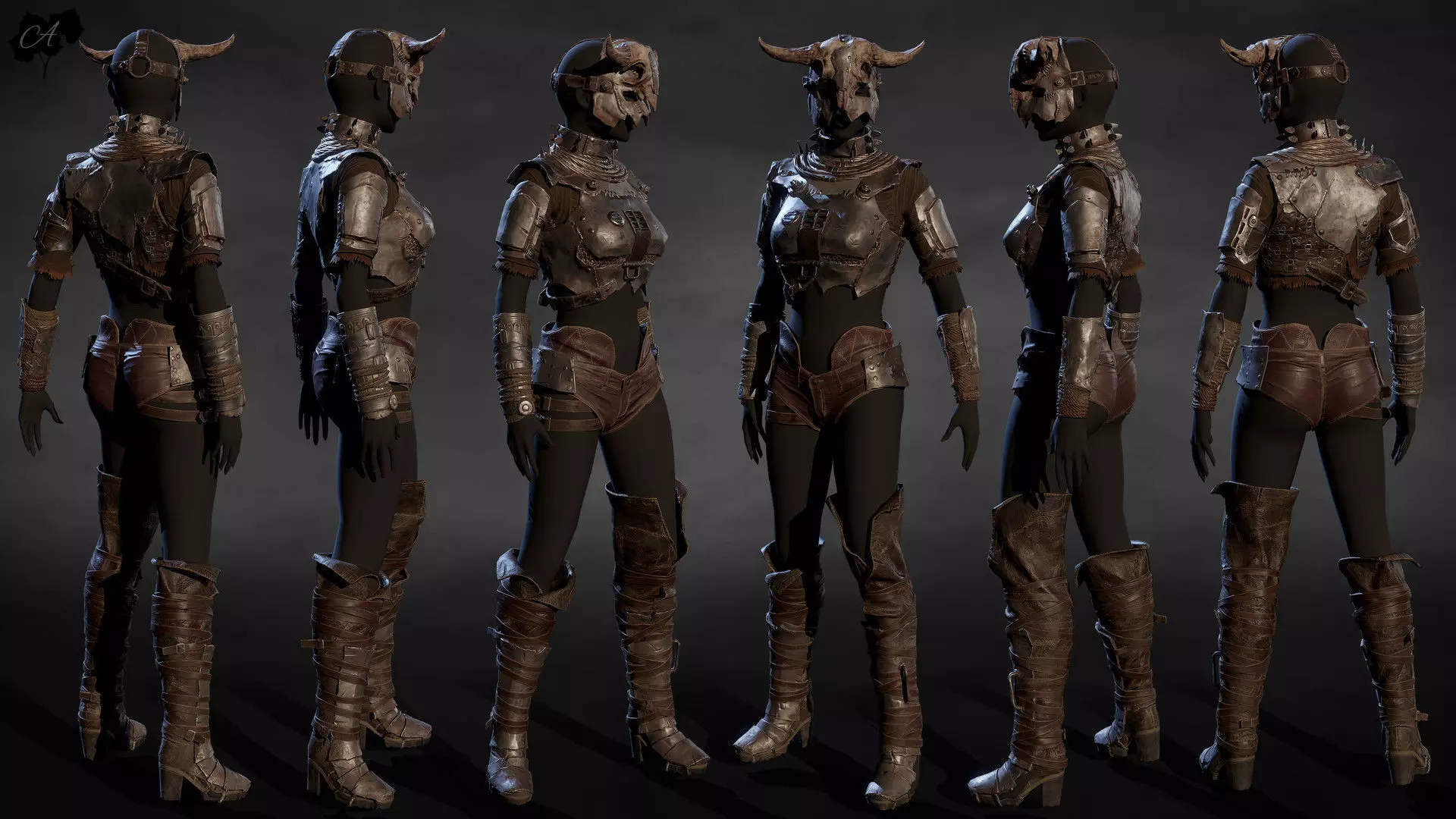 Female set 2 armor Low-poly 3D model_0