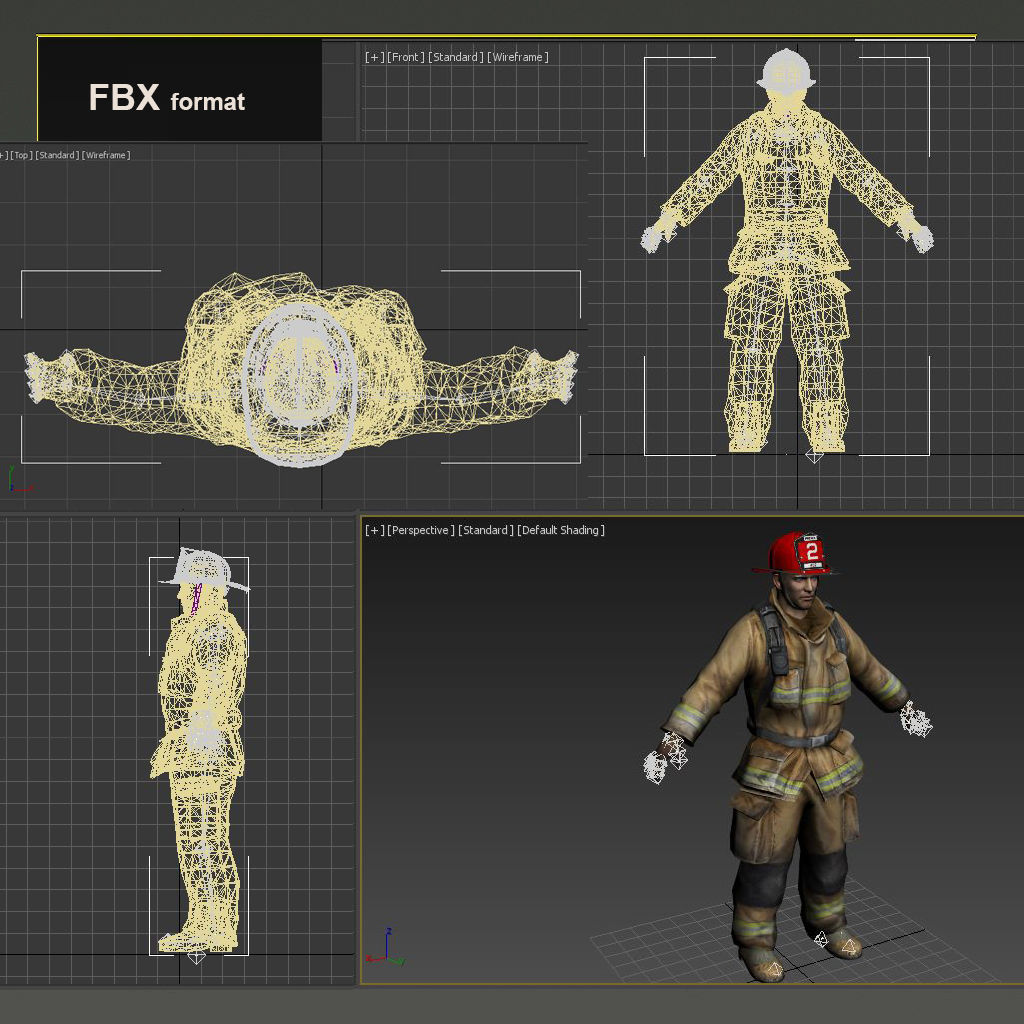 Firefighter of NY Rigged Character  Low-poly 3D model_9