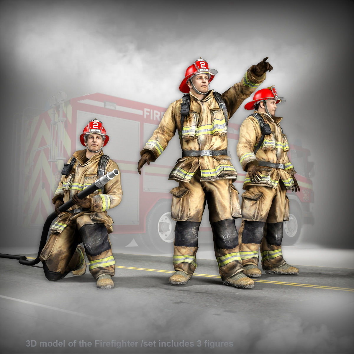 Firefighter of NY Rigged Character  Low-poly 3D model_13
