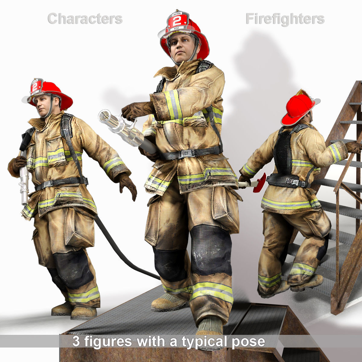 Firefighter of NY Rigged Character  Low-poly 3D model_14