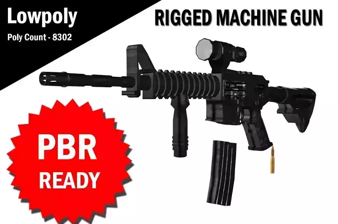 3D Machine Gun Rigged