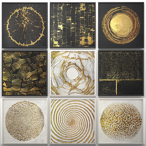 Collection of paintings with gold for walls 3D model