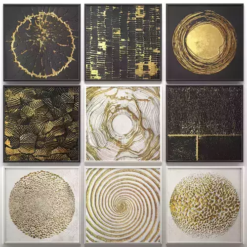 Collection of paintings with gold for walls 3D model