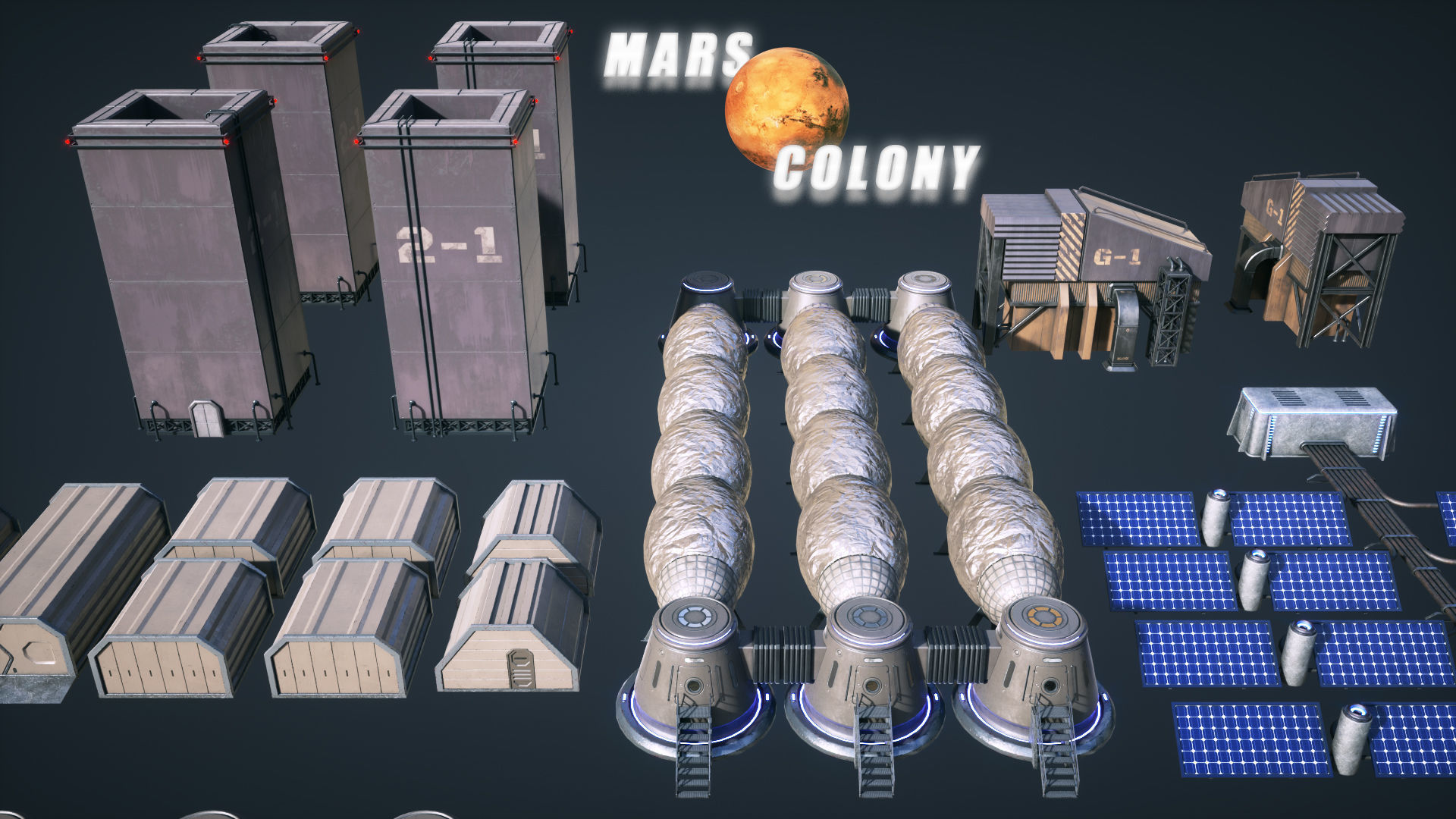 Mars Colony KitBash Pack Low-poly 3D model_4