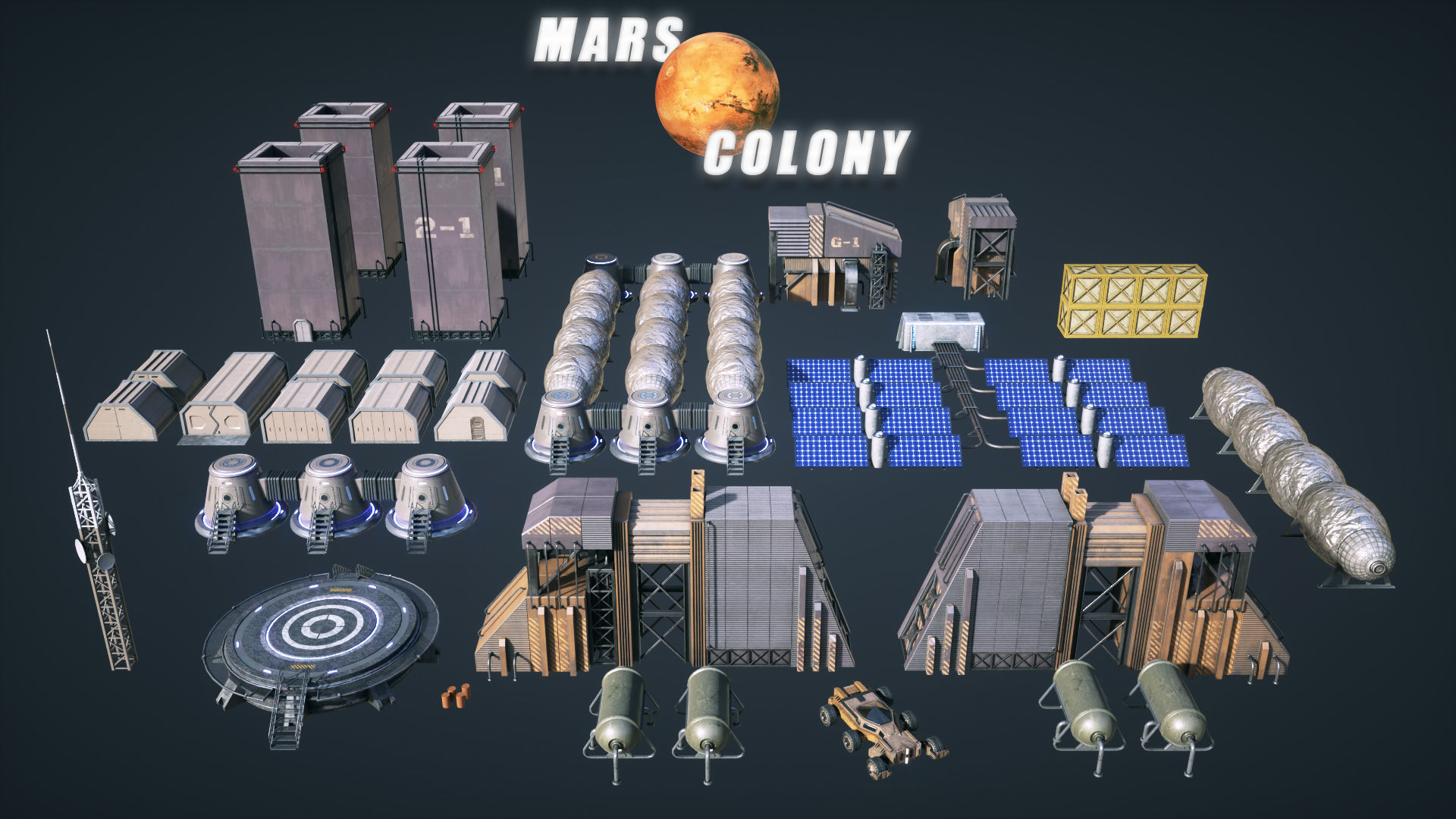 Mars Colony KitBash Pack Low-poly 3D model_5