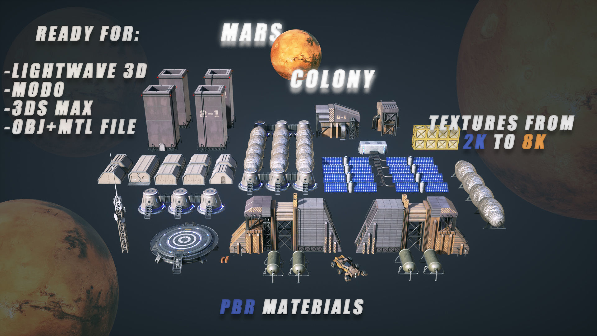 Mars Colony KitBash Pack Low-poly 3D model_2
