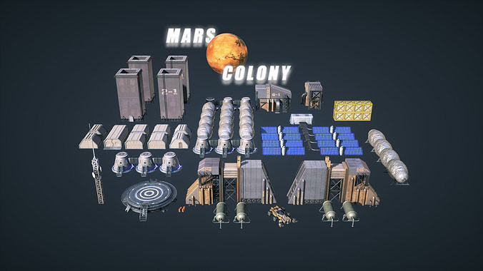 Mars Colony KitBash Pack Low-poly 3D model