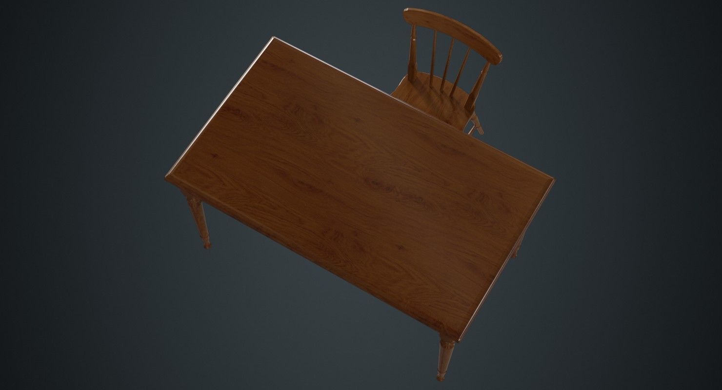 Table And Chair 2A Low-poly 3D model_2