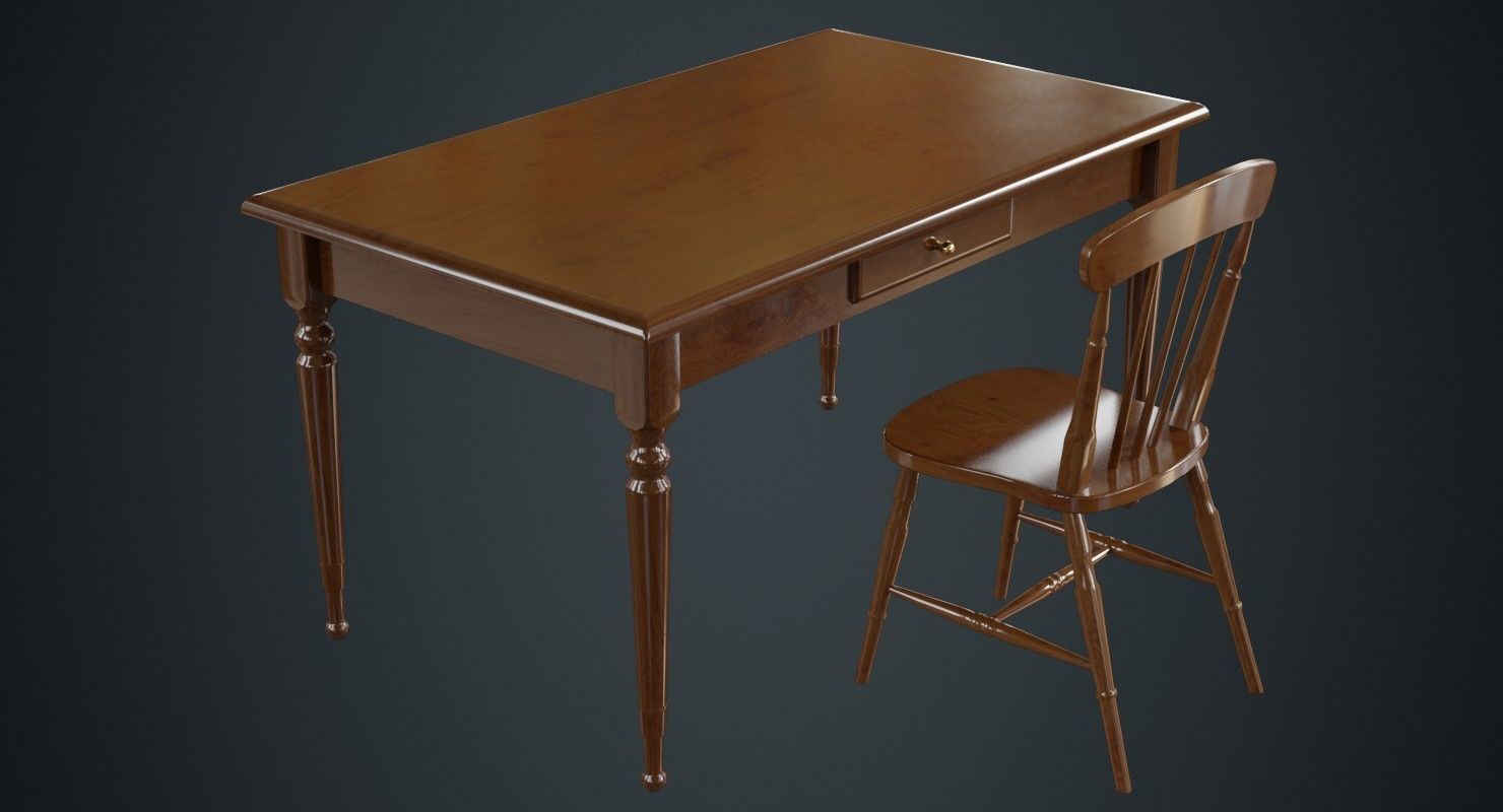 Table And Chair 2A Low-poly 3D model_1