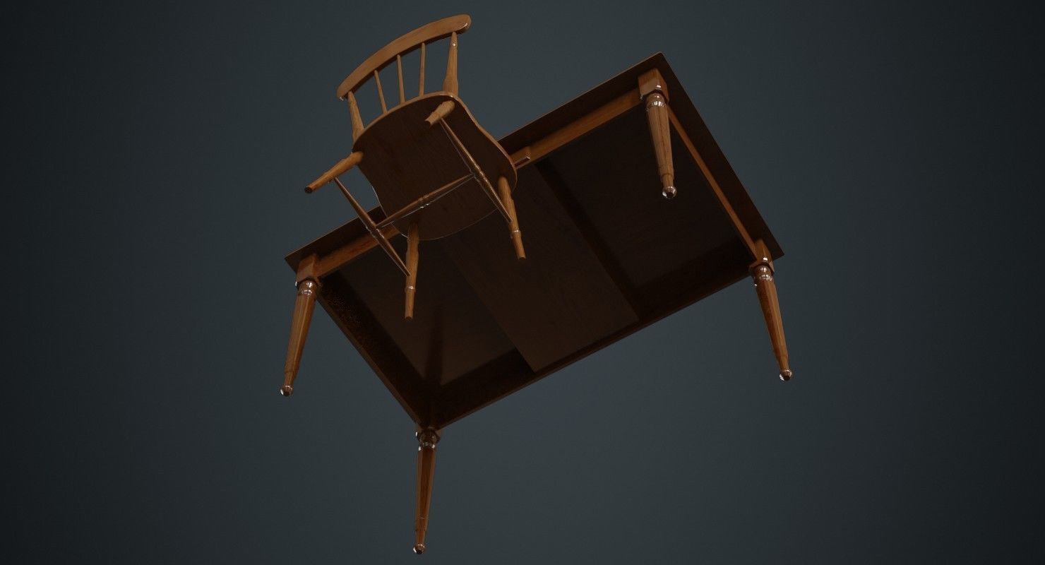 Table And Chair 2A Low-poly 3D model_4