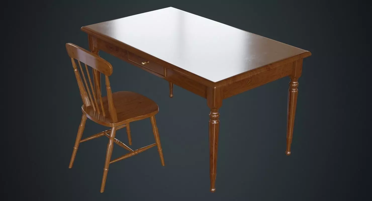 Table And Chair 2A Low-poly 3D model_0