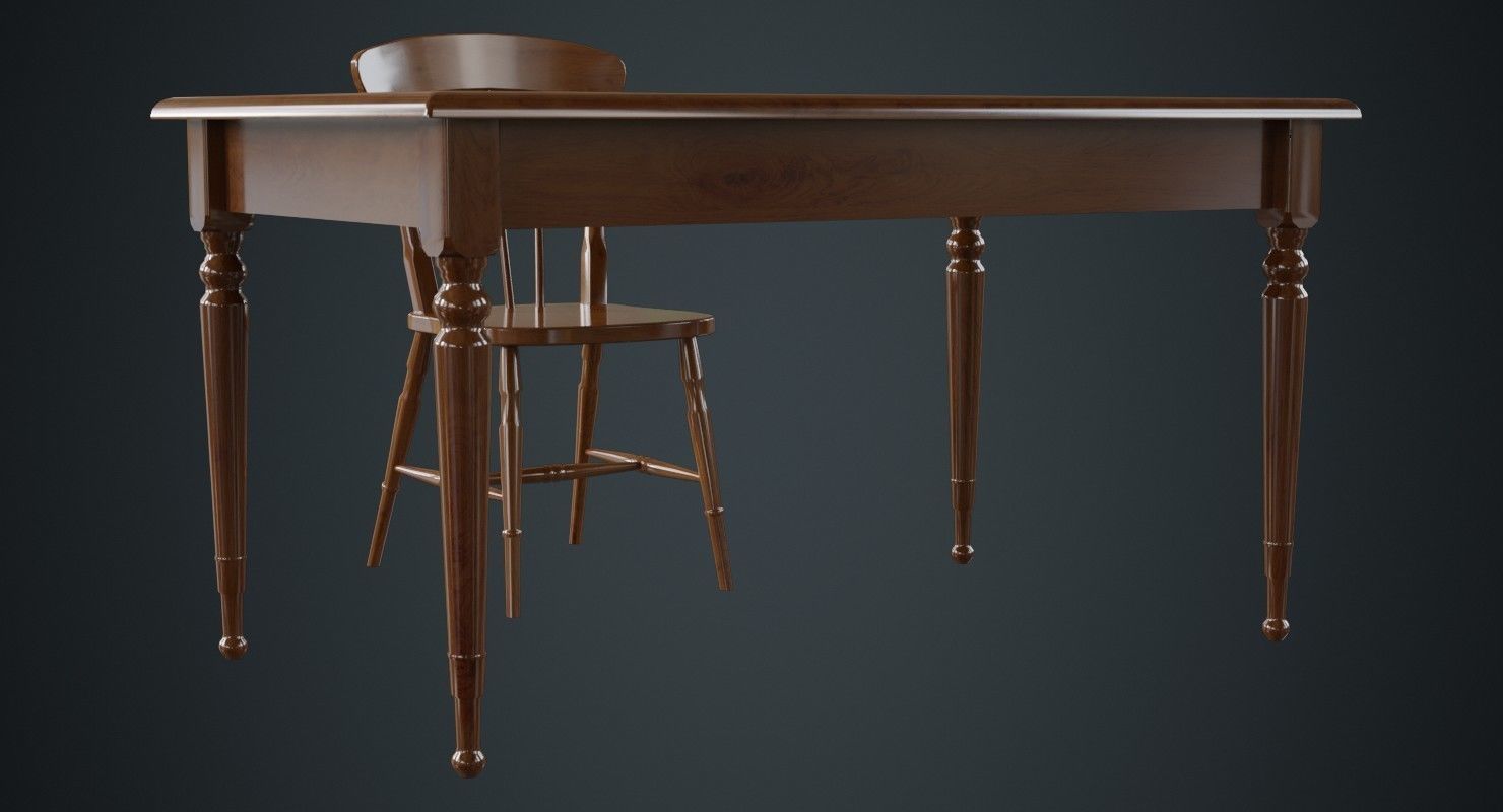 Table And Chair 2A Low-poly 3D model_3