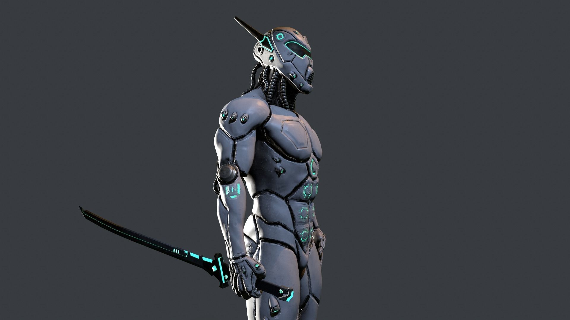 Cyber assassin Low-poly 3D model_5