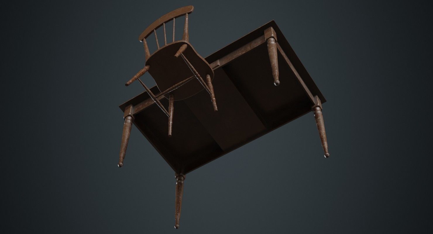 Table And Chair 2B Low-poly 3D model_4