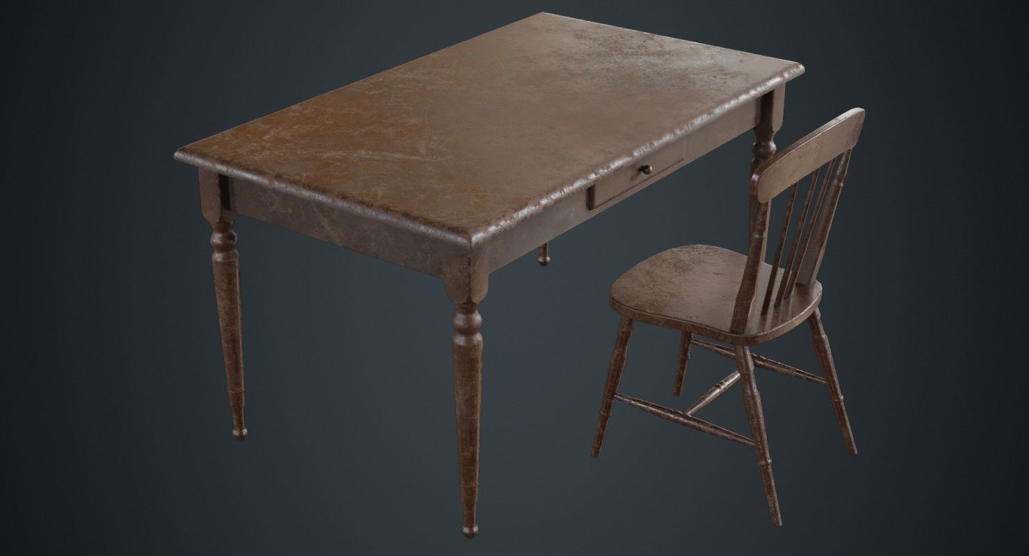 Table And Chair 2B Low-poly 3D model_1