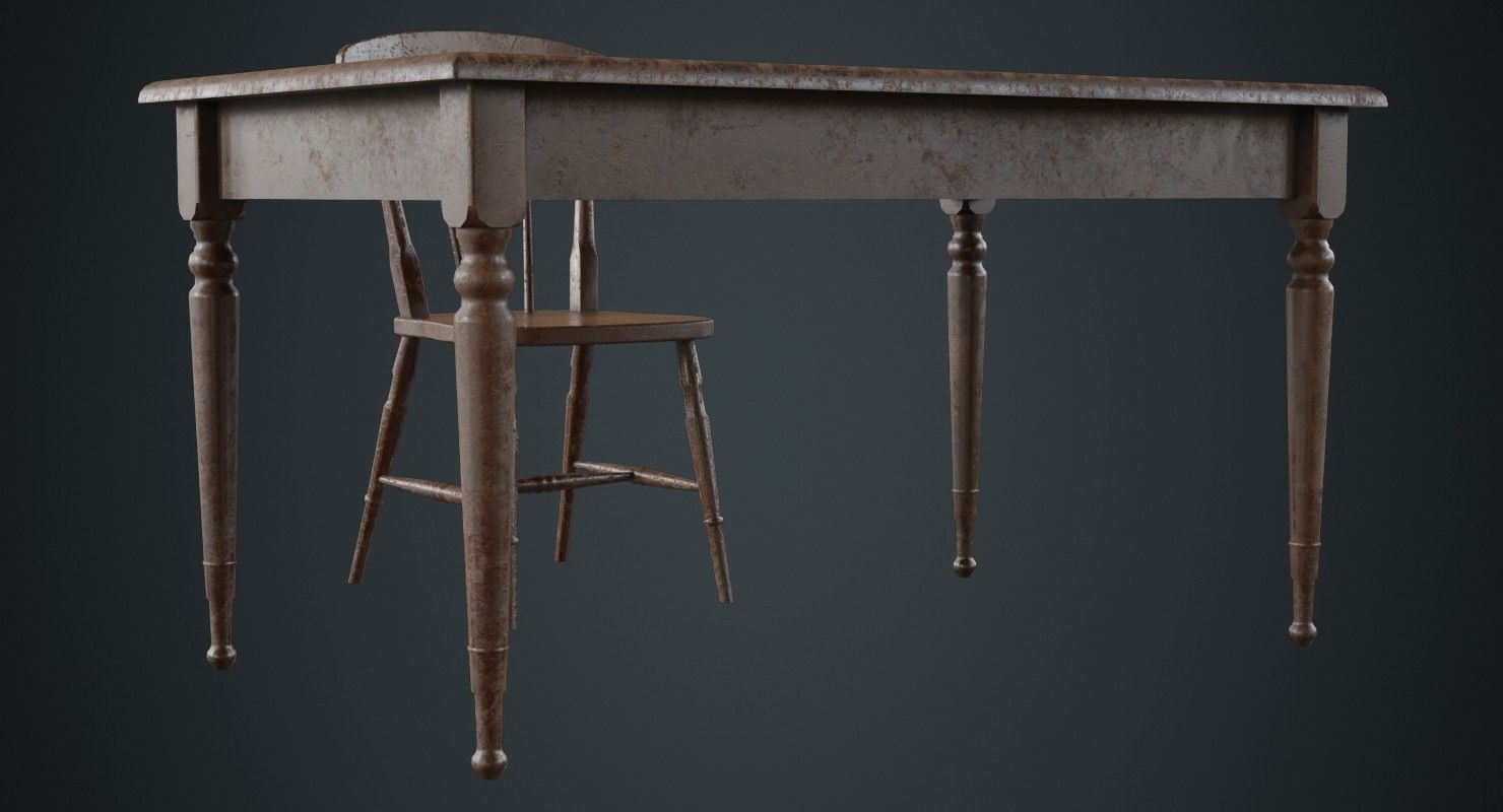 Table And Chair 2B Low-poly 3D model_3