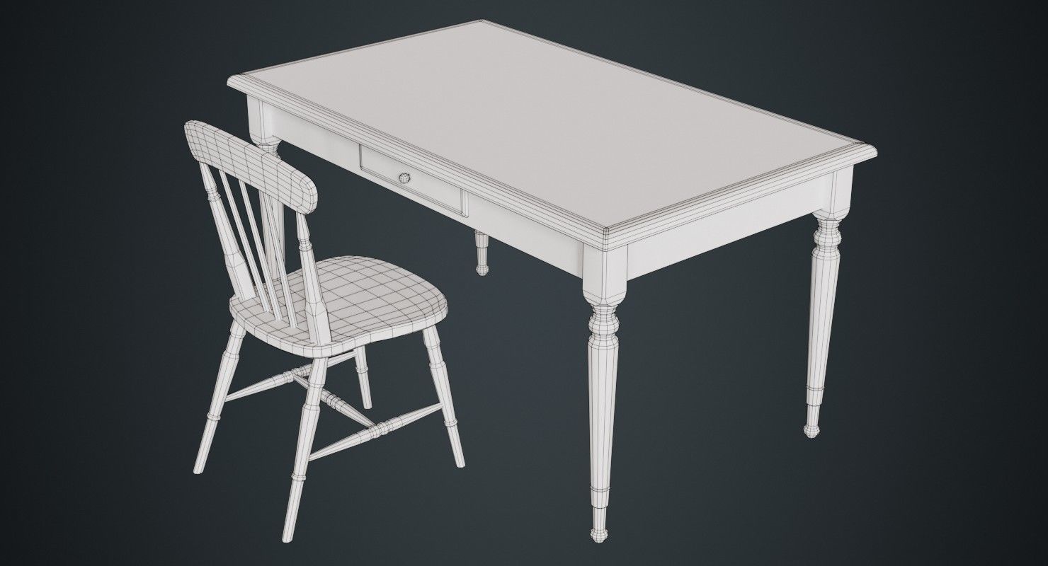Table And Chair 2B Low-poly 3D model_5