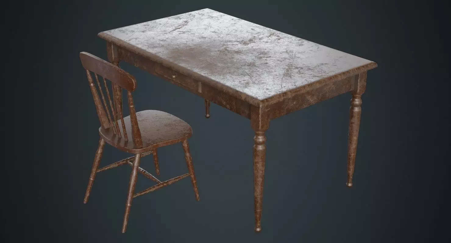 Table And Chair 2B Low-poly 3D model_0