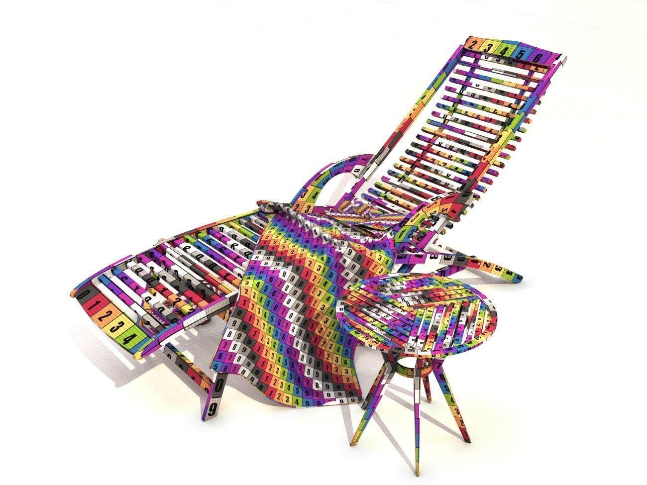 Wooden Sunbed with Table Low-poly 3D model_8