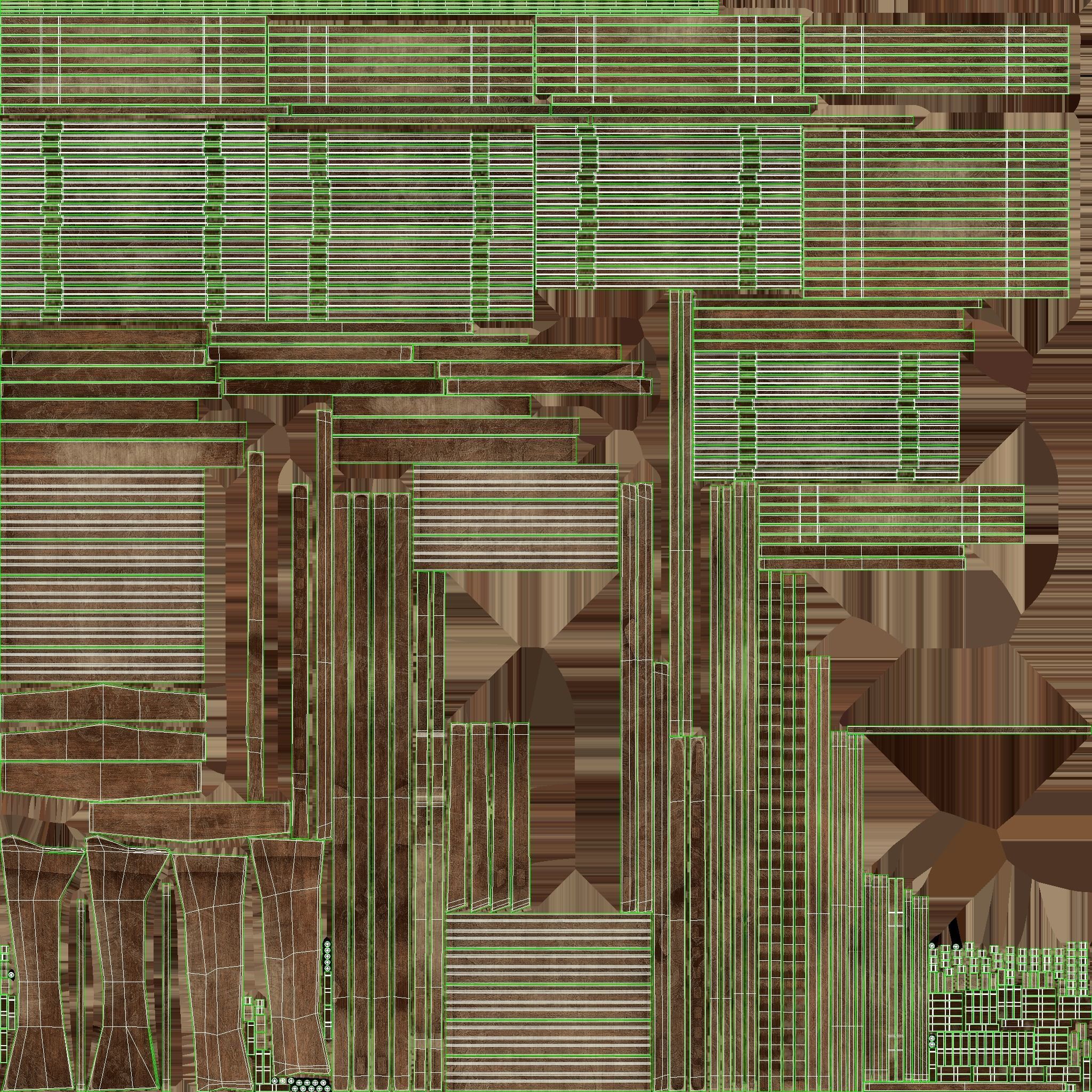 Wooden Sunbed with Table Low-poly 3D model_14