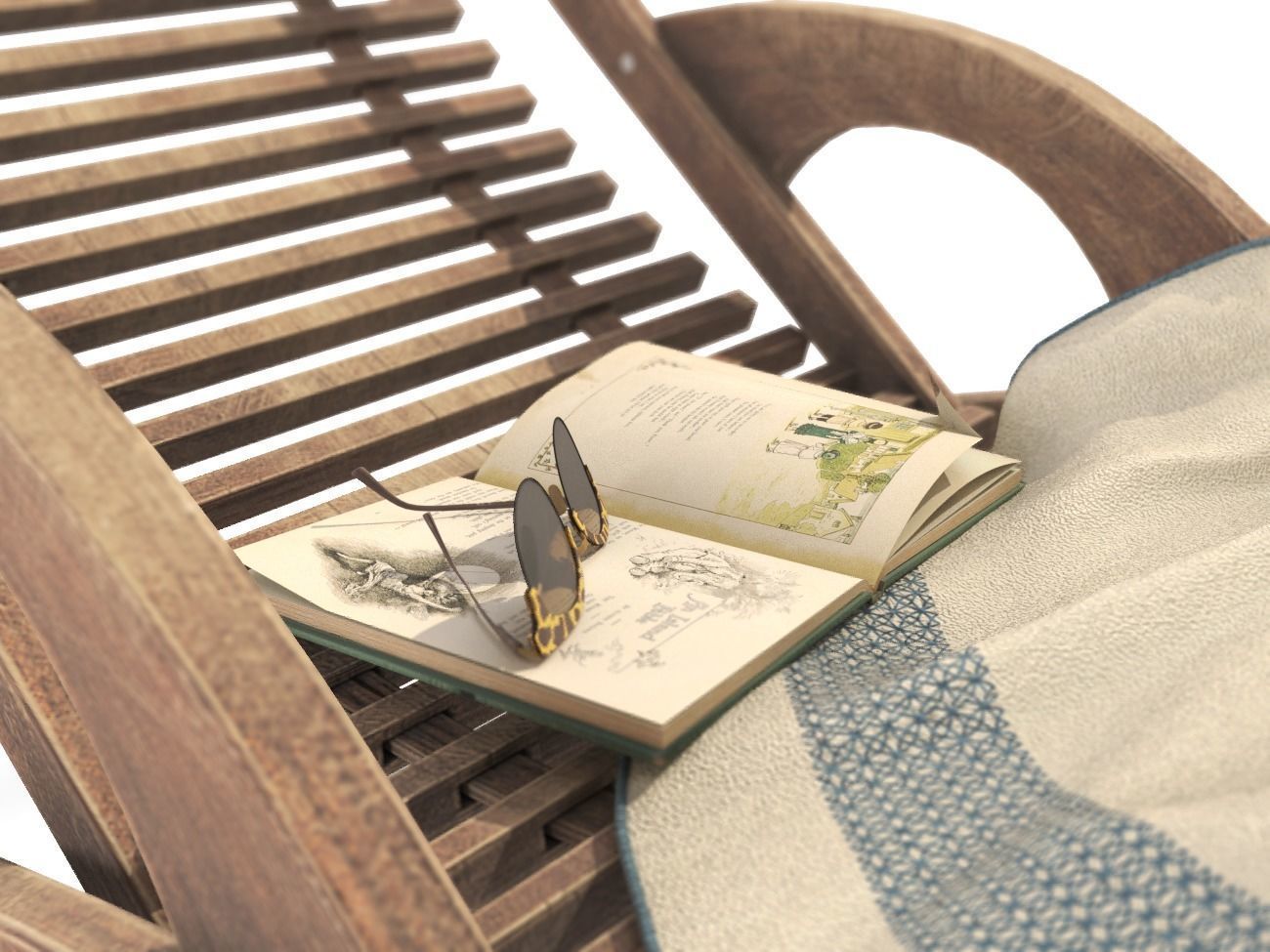 Wooden Sunbed with Table Low-poly 3D model_3