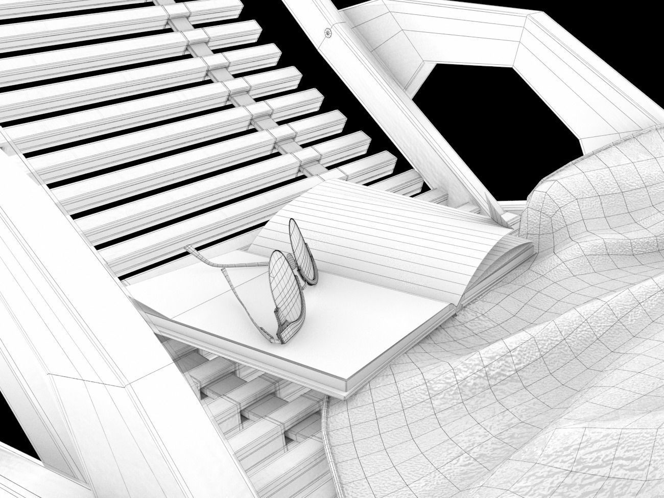 Wooden Sunbed with Table Low-poly 3D model_11