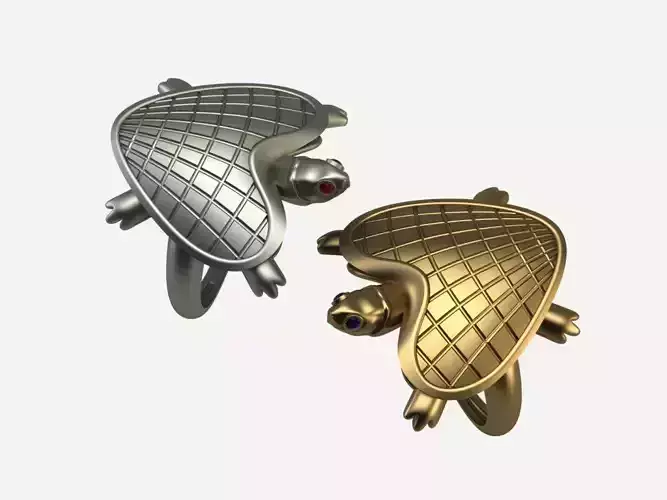 turtle ring in gold and silver