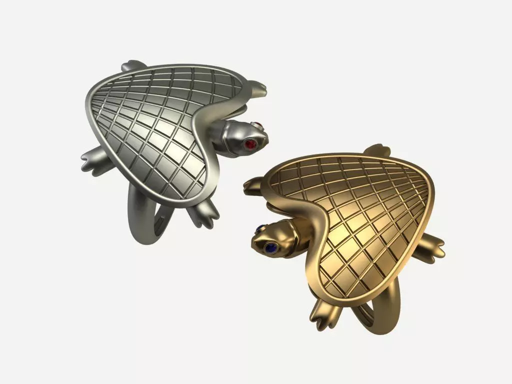 turtle ring in gold and silver 3D print model_0
