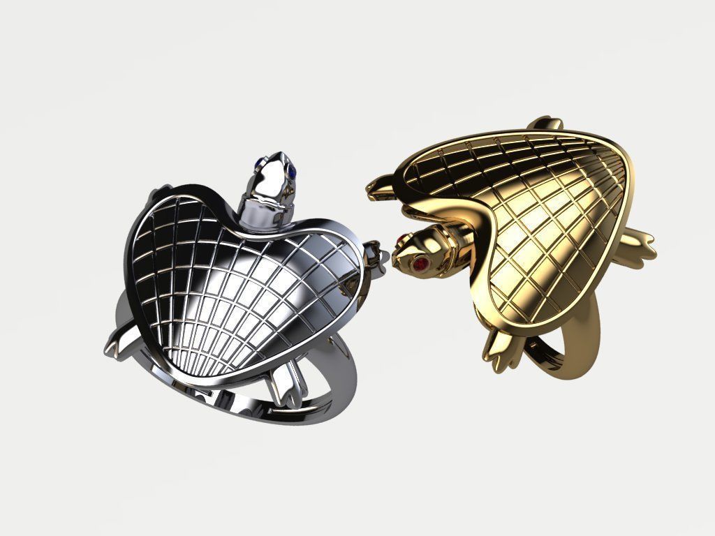 turtle ring in gold and silver 3D print model_1