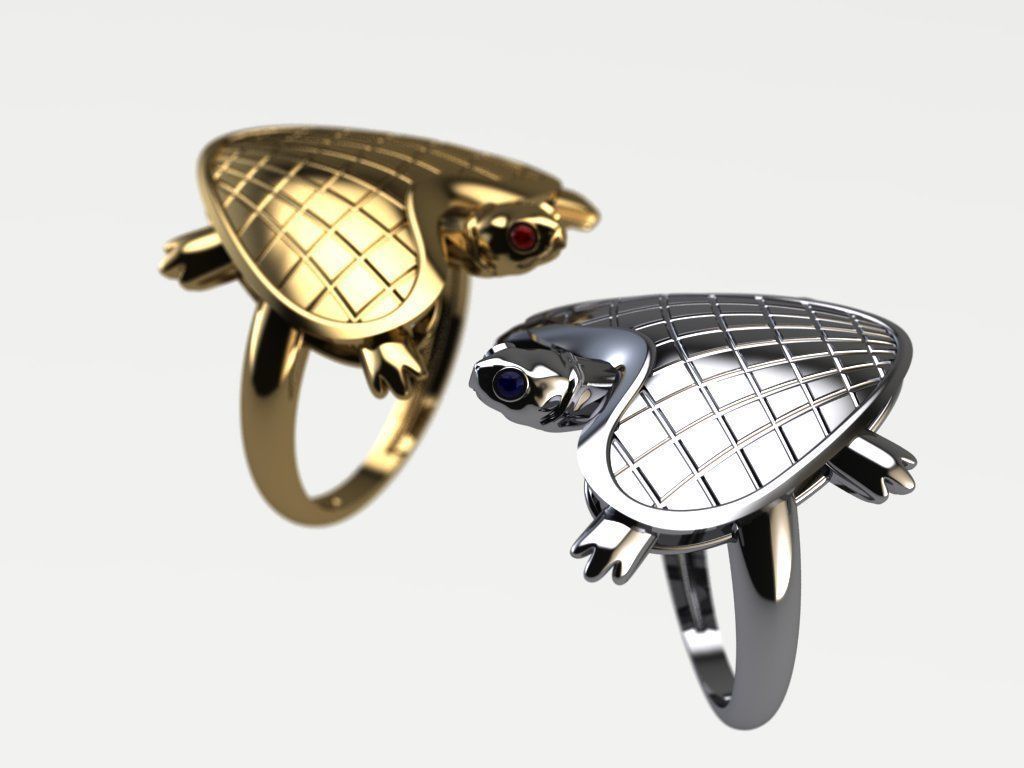 turtle ring in gold and silver 3D print model_2
