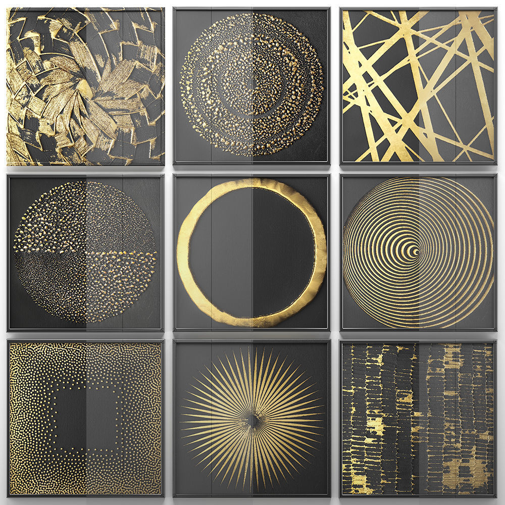Collection of paintings with gold for walls 2 3D model_7